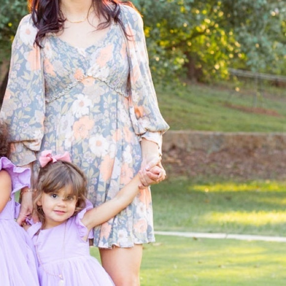 FATE boho smocked balloon sleeve muted color floral dress family photo! Size S - Picture 7 of 7